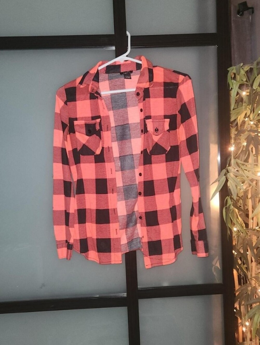 Coral and Black Buffalo Plaid Flannel
